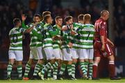 25 August 2017; Graham Burke of Shamrock Rovers is congratulated by team-mates after scoring his side's second goal during the Irish Daily Mail FAI Cup Second Round match between Shelbourne and Shamrock Rovers at Tolka Park, in Dublin. Photo by David Fitzgerald/Sportsfile
