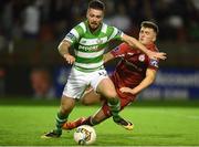 25 August 2017; Brandon Miele of Shamrock Rovers in action against James Brown of Shelbourne during the Irish Daily Mail FAI Cup Second Round match between Shelbourne and Shamrock Rovers at Tolka Park, in Dublin. Photo by David Fitzgerald/Sportsfile