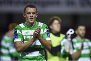 25 August 2017; Michael O’Connor of Shamrock Rovers salutes the crowd following his side's victory in the Irish Daily Mail FAI Cup Second Round match between Shelbourne and Shamrock Rovers at Tolka Park, in Dublin. Photo by David Fitzgerald/Sportsfile