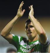 25 August 2017; David McAllister of Shamrock Rovers salutes the crowd following his side's victory in the Irish Daily Mail FAI Cup Second Round match between Shelbourne and Shamrock Rovers at Tolka Park, in Dublin. Photo by David Fitzgerald/Sportsfile