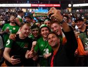 25 August 2017; Promotor Eddie Hearn with Conor McGregor supporters prior to the weigh-in for the super welterweight boxing match bewteen Floyd Mayweather Jr and Conor McGregor at T-Mobile Arena in Las Vegas, USA. Photo by Stephen McCarthy/Sportsfile