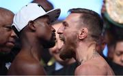 25 August 2017; Conor McGregor and Floyd Mayweather Jr square off following their weigh in ahead of their super welterweight boxing match at T-Mobile Arena in Las Vegas, USA.  Photo by Stephen McCarthy/Sportsfile