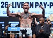 25 August 2017; Conor McGregor weighs in ahead of his super welterweight boxing match with Floyd Mayweather Jr at T-Mobile Arena in Las Vegas, USA. Photo by Stephen McCarthy/Sportsfile