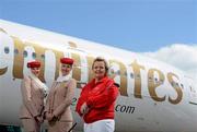 22 May 2012; Emirates has announced its first sponsorship in Ireland by becoming the Official Airline of the Irish Open. The 2012 Irish Open takes place in Royal Portrush Golf Club from the 28th of June to the 1st of July. Pictured at the Emirates sponsorship announcement are Margaret Shannon, Emirates country manager for Ireland, and Cabin crew Alicia O'Dell, from South Africa, and Danielle Sharp, from Belfast, left. Dublin Airport, Dublin. Picture credit: Brian Lawless / SPORTSFILE