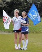 22 May 2012; In attendance at the IMNDA Charity Tag Rugby H-Cup launch are Leinster supporter Amanda Ruigrok, right, and Ulster supporter Claire Moore. Charity Tag Rugby H-Cup Launch, Blackrock College RFC, Stradbrook Road, Blackrock, Dublin. Picture credit: Matt Browne / SPORTSFILE