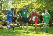 22 May 2012; FAI Schools are delighted to announce the launch of this year's An Post FAI Primary Schools 5-a-Side All Ireland Finals which will take place in Tallaght Stadium, Dublin, on Tuesday 5th June. Pictured at the launch are Republic of Ireland player James McClean with, from left, Colm Bride, Megan Byrne, Amy Phelan and Sam Doyle, all from Malahide, Co. Dublin. Portmarnock Hotel, Dublin. Photo by Sportsfile