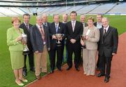 23 May 2012; Pictured at the launch at Croke Park of the Thurles Sarsfields International Hurling Festival which takes place in Thurles on Munster Hurling Final weekend, July 13th and 14th, are, from left to right, Anne Gunning, daughter of Tipperary hurling legend Tom Semple, to whose memory the hurling tournament is dedicated, Michael Maher, Chairman Thurles Sarsfields, Councillor John Kennedy, Mayor of Thurles, Liam O Donnchu, Sarsfields, Uachtarán Chumann Lúthchleas Gael Liam Ó Néill, Joe Barrett, Sarsfields, Minister of State for the Department of Transport, Tourism and Sport Alan Kelly T.D, Michael Dundon, Sarsfields, Margaret O Dwyer, Sarsfields, John Enright, Chairman of the Thurles Sarsfields International Hurling Festival Committee, John Enright Jnr, Sarsfields. Croke Park, Dublin. Picture credit: Oliver McVeigh / SPORTSFILE