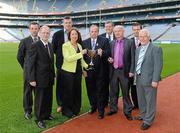 23 May 2012; Pictured at the launch at Croke Park of the Thurles Sarsfields International Hurling Festival which takes place in Thurles on Munster Hurling Final weekend, July 13th and 14th, are, from left to right, Michael Maher, Chairman Thurles Sarsfields, John Enright, Chairman of Thurles Sarsfields International Hurling Festival Committee, Michael Toal, Road Bowling Association, Bernie Leonard, Shannon Development, Uachtarán Chumann Lúthchleas Gael Liam Ó Néill, Brian Keating, Regional Manager North Tipperary/Offaly, Shannon Development, Christy Santry, Road Bowling Association, Minister of State for the Department of Transport, Tourism and Sport Alan Kelly T.D, Sean Nugent, Chairman Tipperary GAA Board. Croke Park, Dublin. Picture credit: Oliver McVeigh / SPORTSFILE