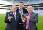 23 May 2012; Pictured at the launch at Croke Park of the Thurles Sarsfields International Hurling Festival which takes place in Thurles on Munster Hurling Final weekend, July 13th and 14th, are, from left to right, Uachtarán Chumann Lúthchleas Gael Liam Ó Néill, Michael Toal, Road Bowling Association, and Christy Santry, Road Bowling Association. Croke Park, Dublin. Picture credit: Oliver McVeigh / SPORTSFILE