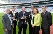 23 May 2012; Pictured at the launch at Croke Park of the Thurles Sarsfields International Hurling Festival which takes place in Thurles on Munster Hurling Final weekend, July 13th and 14th, are, from left to right, Sean Nugent, Chairman Tipperary GAA Board, Minister of State for the Department of Transport, Tourism and Sport Alan Kelly T.D, Uachtarán Chumann Lúthchleas Gael Liam Ó Néill, Bernie Leonard, Shannon Development, Brian Keating, Regional Manager North Tipperary/Offaly, Shannon Development, and Michael Maher, Chairman Thurles Sarsfields GAA Club. Croke Park, Dublin. Picture credit: Oliver McVeigh / SPORTSFILE