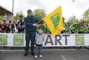 20 May 2012; Dunboyne postman David Hobbs and son Jack, age 5, before waving the start flag at the first stage of the 2012 An Post Rás. Dunboyne - Kilkenny. Picture credit: Stephen McCarthy / SPORTSFILE