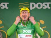 21 May 2012; Gediminas Bagdonas, An Post Sean Kelly team, after being presented with his An Post points leader green jersey following the second stage of the 2012 An Post Rás. Kilkenny - Gort. Picture credit: Stephen McCarthy / SPORTSFILE