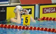 22 May 2012; Ireland's Sycerika McMahon, from Portaferry, Co. Down, reacts after Heat 6 of the Women's 100m Breaststroke. McMahon achieved an Olympic qualifying time of 1:08.37, which also sets a new Irish Senior record, and sees her qualify for the event Semi-Finals as 3rd fastest qualifier. 31st LEN European Swimming Championships 2012, Morning Session, Debrecen Sportcentrum, Debrecen, Hungary. Picture credit: Brian Lawless / SPORTSFILE