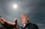 22 May 2012; Republic of Ireland manager Giovanni Trapattoni speaking to the media during a pitchside update ahead of their International Friendly against Bosnia & Herzegovina on Saturday. Republic of Ireland Press Conference, Gannon Park, Malahide, Co. Dublin. Picture credit: David Maher / SPORTSFILE