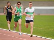 20 May 2012; Jake McDonnell, Raheny Shamrock A.C., leads Niall Shiel, St. Killians A.C., and Gavin Downey, Ferrybank A.C., left, on his way to winning the Mens 1500m event. Woodie's DIY AAI Games, Morton Stadium, Santry, Dublin. Picture credit: Tomas Greally / SPORTSFILE