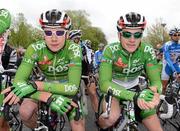 20 May 2012; An Post Sean Kelly team riders Sean Downey, left, and Sam Bennett ahead of the first stage of the 2012 An Post Rás. Dunboyne - Kilkenny. Picture credit: Stephen McCarthy / SPORTSFILE