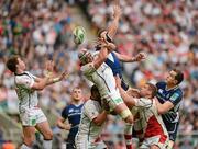19 May 2012; Dan Tuohy, Ulster, contests a line-out with Fergus McFadden, Leinster. Heineken Cup Final, Leinster v Ulster, Twickenham Stadium, Twickenham, England. Picture credit: Oliver McVeigh / SPORTSFILE