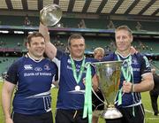 19 May 2012; Leinster's Mike Ross, left, Nathan White, centre, and Brad Thorn celebrate with the Heineken Cup trophy. Heineken Cup Final, Leinster v Ulster, Twickenham Stadium, Twickenham, England. Picture credit: Matt Impey / SPORTSFILE