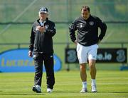 23 May 2012; Republic of Ireland manager Giovanni Trapattoni, left, speaking with assistant manager Marco Tardelli, as the make their way from the pitch, after squad training ahead of their International Friendly against Bosnia & Herzegovina on Saturday. Republic of Ireland Squad Training, Gannon Park, Malahide, Co. Dublin. Picture credit: Barry Cregg / SPORTSFILE