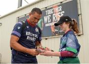 26 August 2017; Bristol, and former Connacht, head coach Pat Lam signs a program for Connacht supporter Emma McKeogh, from Lissane, Co Galway, prior to the Pre-season Friendly match between Connacht and Bristol at the Sportsground in Galway. Photo by Seb Daly/Sportsfile