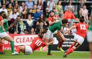 26 August 2017; Lindsay Peat of Ireland is tackled by Robyn Wilkins of Wales during the 2017 Women's Rugby World Cup, 7th Place Play-Off between Ireland and Wales at Kingspan Stadium in Belfast. Photo by Oliver McVeigh/Sportsfile