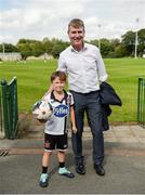 26 August 2017; Dundalk supporter Robert Mulholland, age 7, pictured with Dundalk manager Stephen Kenny ahead of the Irish Daily Mail FAI Cup Second Round match between Crumlin United and Dundalk at Iveagh Grounds in Drimnagh, Dublin. Photo by Cody Glenn/Sportsfile