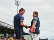 26 August 2017; Bristol head coach Pat Lam, left, and Connacht head coach Kieran Keane shake hands during the Pre-season Friendly match between Connacht and Bristol at the Sportsground in Galway. Photo by Seb Daly/Sportsfile