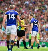 26 August 2017; Darran O’Sullivan of Kerry remonstrates with referee David Gough after he was show a black card during the GAA Football All-Ireland Senior Championship Semi-Final Replay match between Kerry and Mayo at Croke Park in Dublin. Photo by Ray McManus/Sportsfile