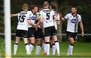 26 August 2017; David McMillan, second from left, of Dundalk celebrates scoring his side's first goal with team-mates during the Irish Daily Mail FAI Cup Second Round match between Crumlin United and Dundalk at Iveagh Grounds in Drimnagh, Dublin. Photo by Cody Glenn/Sportsfile