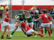 26 August 2017; Marie-Louise Reilly of Ireland is tackled by Rachel Taylor of Wales during the 2017 Women's Rugby World Cup, 7th Place Play-Off between Ireland and Wales at Kingspan Stadium in Belfast. Photo by Oliver McVeigh/Sportsfile