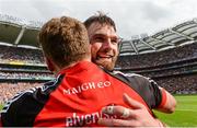 26 August 2017; Aidan O'Shea of Mayo, behind, celebrates with team-mate Andy Moran after the GAA Football All-Ireland Senior Championship Semi-Final Replay match between Kerry and Mayo at Croke Park in Dublin. Photo by Piaras Ó Mídheach/Sportsfile