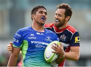 26 August 2017; Jarrad Butler of Connacht and Luke Morahan of Bristol during the Pre-season Friendly match between Connacht and Bristol at the Sportsground in Galway. Photo by Seb Daly/Sportsfile