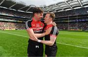 26 August 2017; Barry Moran, left, and Donal Vaughan of Mayo celebrate after the GAA Football All-Ireland Senior Championship Semi-Final Replay match between Kerry and Mayo at Croke Park in Dublin. Photo by Brendan Moran/Sportsfile