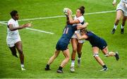 26 August 2017; Cheta Emba attempts to pass to Naya Tapper of USA as she is tackled by Camille Grassineau, left, and Marjorie Mayans of France during the 2017 Women's Rugby World Cup, Bronze Final match between France and USA at Kingspan Stadium in Belfast. Photo by Oliver McVeigh/Sportsfile