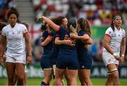 26 August 2017; The France players celebrate at the final whistle in the 2017 Women's Rugby World Cup, Bronze Final match between France and USA at Kingspan Stadium in Belfast. Photo by Oliver McVeigh/Sportsfile
