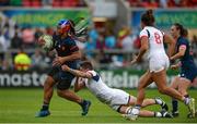 26 August 2017; Safi N'Diaye of France  is tackled by Christiane Pheil of USA  during the 2017 Women's Rugby World Cup, Bronze Final match between France and USA at Kingspan Stadium in Belfast. Photo by Oliver McVeigh/Sportsfile