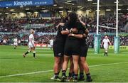 26 August 2017; Selica Winiata of New Zealand, hidden, celebrates with her team mates after scoring her side's first try during the 2017 Women's Rugby World Cup Final match between England and New Zealand at Kingspan Stadium in Belfast. Photo by Oliver McVeigh/Sportsfile