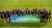 26 August 2017; New Zealand celebrate with the cup after the 2017 Women's Rugby World Cup Final match between England and New Zealand at Kingspan Stadium in Belfast. Photo by Oliver McVeigh/Sportsfile