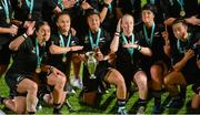 26 August 2017; New Zealand celebrate with the cup after the 2017 Women's Rugby World Cup Final match between England and New Zealand at Kingspan Stadium in Belfast. Photo by Oliver McVeigh/Sportsfile