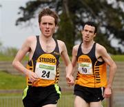 20 May 2012; Eventual winner Eddie McGinley, left, and eventual second placed finisher Andrew Agnew, Annadale Striders A.C, in action during the Mens 3000m event. Woodie's DIY AAI Games, Morton Stadium, Santry, Dublin. Picture credit: Tomas Greally / SPORTSFILE