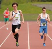 20 May 2012; Eventual winner Zak Irwin, left, Sligo A.C, leads eventual second place finisher Laurence O'Reilly, Tullamore Harriers A.C, during the Mens 200m event. Woodie's DIY AAI Games, Morton Stadium, Santry, Dublin. Picture credit: Tomas Greally / SPORTSFILE
