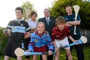 24 May 2012; In attendance at the launch of Féile na nGael are, from left, Michael Varley, Brian Borou Handball Club, Stephanie Carty, Naomh Mearóg, Clara O'Sullivan, Naomh Oalf, Uachtarán Chumann Lúthchleas Gael Liam Ó Néill, Cian Walshe, Oliver Plunketts and Dublin hurler Gary Maguire. Parnell Park, Dublin. Picture credit: Barry Cregg / SPORTSFILE