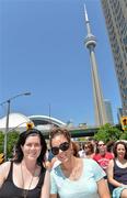 24 May 2012; Cavan footballer Aisling Doonan, left, and Kildare footballer Aisling Holton, with a backdrop of the CN tower, on a Tour of the city of Toronto ahead of the 2012 TG4/O'Neills Ladies All-Star Exhibition game in Centennial Park, Toronto, on Saturday afternoon. 2012 TG4/O'Neills Ladies All-Star Tour, Toronto, Canada. Picture credit: Brendan Moran / SPORTSFILE