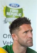 25 May 2012; Republic of Ireland captain Robbie Keane pictured during a press conference at Airside Ford. Ford, official car supplier to the FAI, hosted Ireland's final press conference before the team departs for Italy on Sunday. Airside, Swords, Co. Dublin. Picture credit: David Maher/ SPORTSFILE