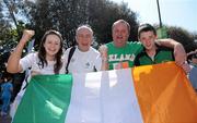 26 May 2012; Ireland supporters, from left to right, Lisa Charles, Dave Charles, Gerard Ryan and Lee Ryan, all from Cappamore, Co. Limerick, ahead of the game. Senior International Friendly, Republic of Ireland v Bosnia & Herzegovina, Aviva Stadium, Lansdowne Road, Dublin. Picture credit: Diarmuid Greene / SPORTSFILE