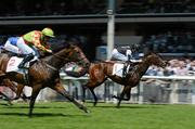 26 May 2012; Cay Verde, with Richard Hughes up, on their way to winning the Emirates Equestrian Federation European Breeders Fund Marble Hill Stakes from Dylanbaru, with Wayne Lordan up, left. Horse Racing, the Curragh Racecourse, The Curragh, Co. Kildare. Picture credit: Matt Browne / SPORTSFILE