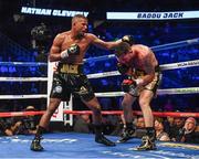 26 August 2017; Badou Jack, left, and Nathan Cleverly during their WBA World Light Heavyweight Title fight on the undercard of the super welterweight boxing match between Floyd Mayweather Jr and Conor McGregor at T-Mobile Arena in Las Vegas, USA. Photo by Stephen McCarthy/Sportsfile