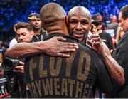 26 August 2017; Floyd Mayweather Jr celebrates following his super welterweight boxing match against Conor McGregor at T-Mobile Arena in Las Vegas, USA. Photo by Stephen McCarthy/Sportsfile