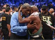 26 August 2017; Floyd Mayweather Jr with referee Robert Byrd following his super welterweight boxing match against Conor McGregor at T-Mobile Arena in Las Vegas, USA. Photo by Stephen McCarthy/Sportsfile