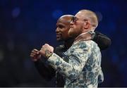 26 August 2017; Conor McGregor, right, and Floyd Mayweather Jr during the post fight press conference following their super welterweight boxing match at T-Mobile Arena in Las Vegas, USA. Photo by Stephen McCarthy/Sportsfile
